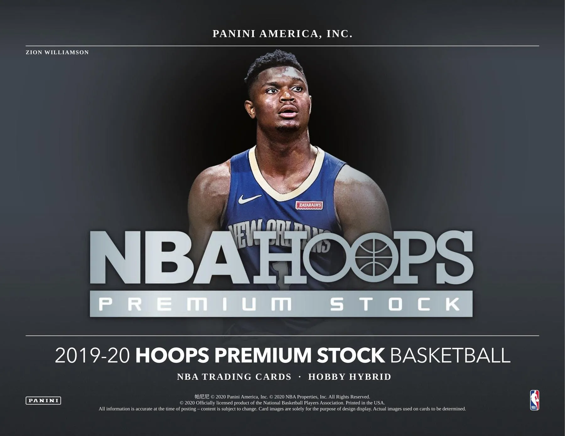 2019/20 Panini Hoops Premium Stock Basketball Hobby Box 4 Packs Per Box, 6 Cards Per Pack