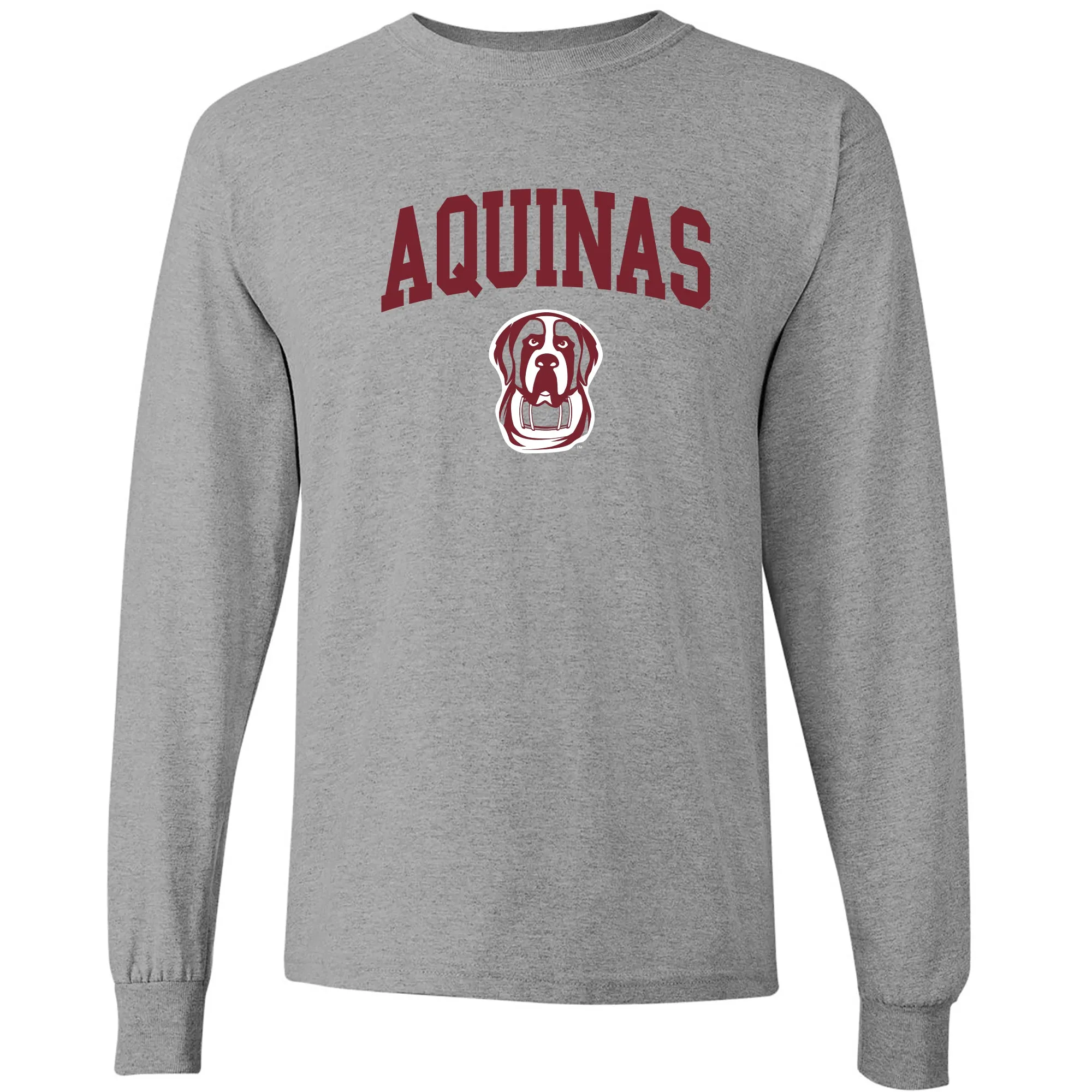 Aquinas College Saints Arch Logo Heavy Cotton Long Sleeve T-Shirt - Sport Grey