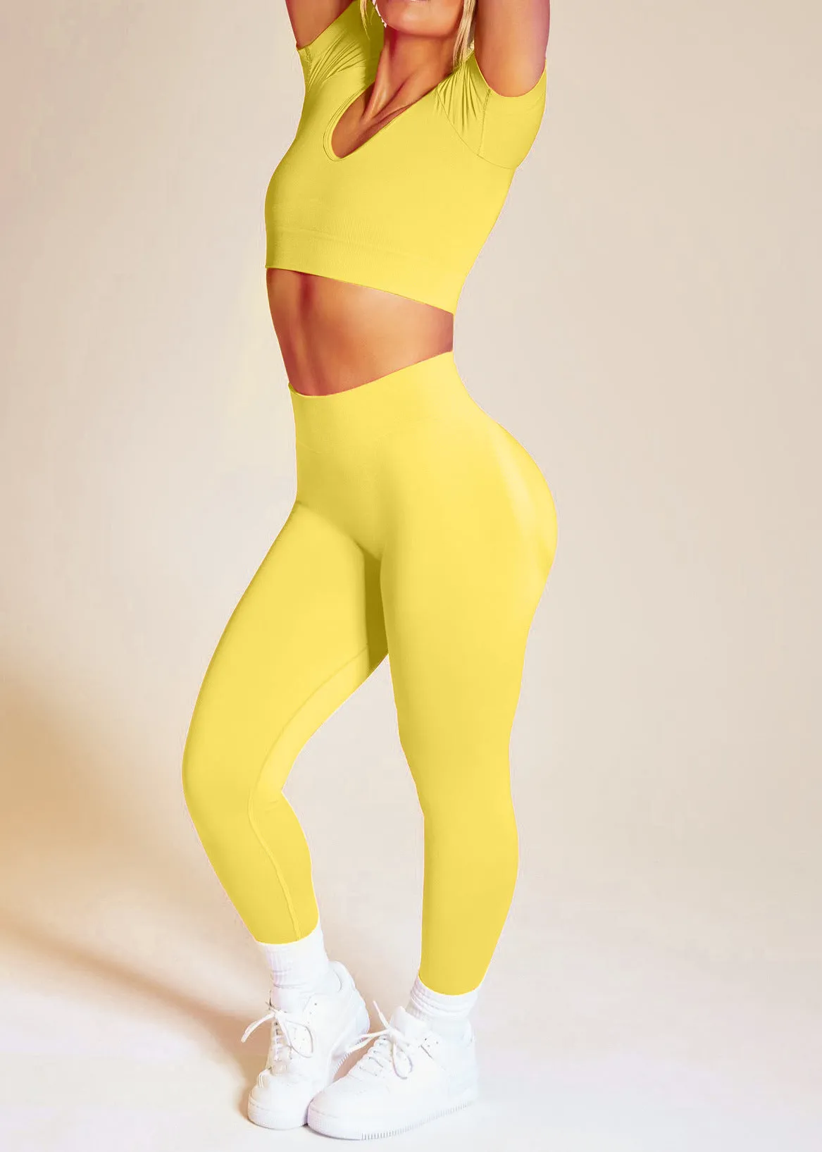 Athletic Womens 2pcs Seamless Short Sleeve Sport Tops & Leggings Yoga Suits Wholesale Workout Clothes