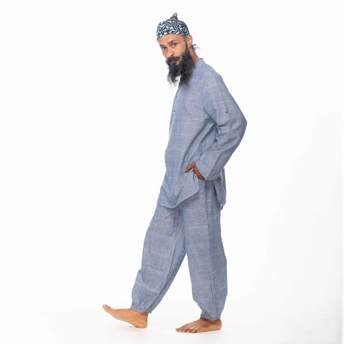 Azure-Blue Handwoven Cotton Overhead Shirt | Cotton Shirt for Men