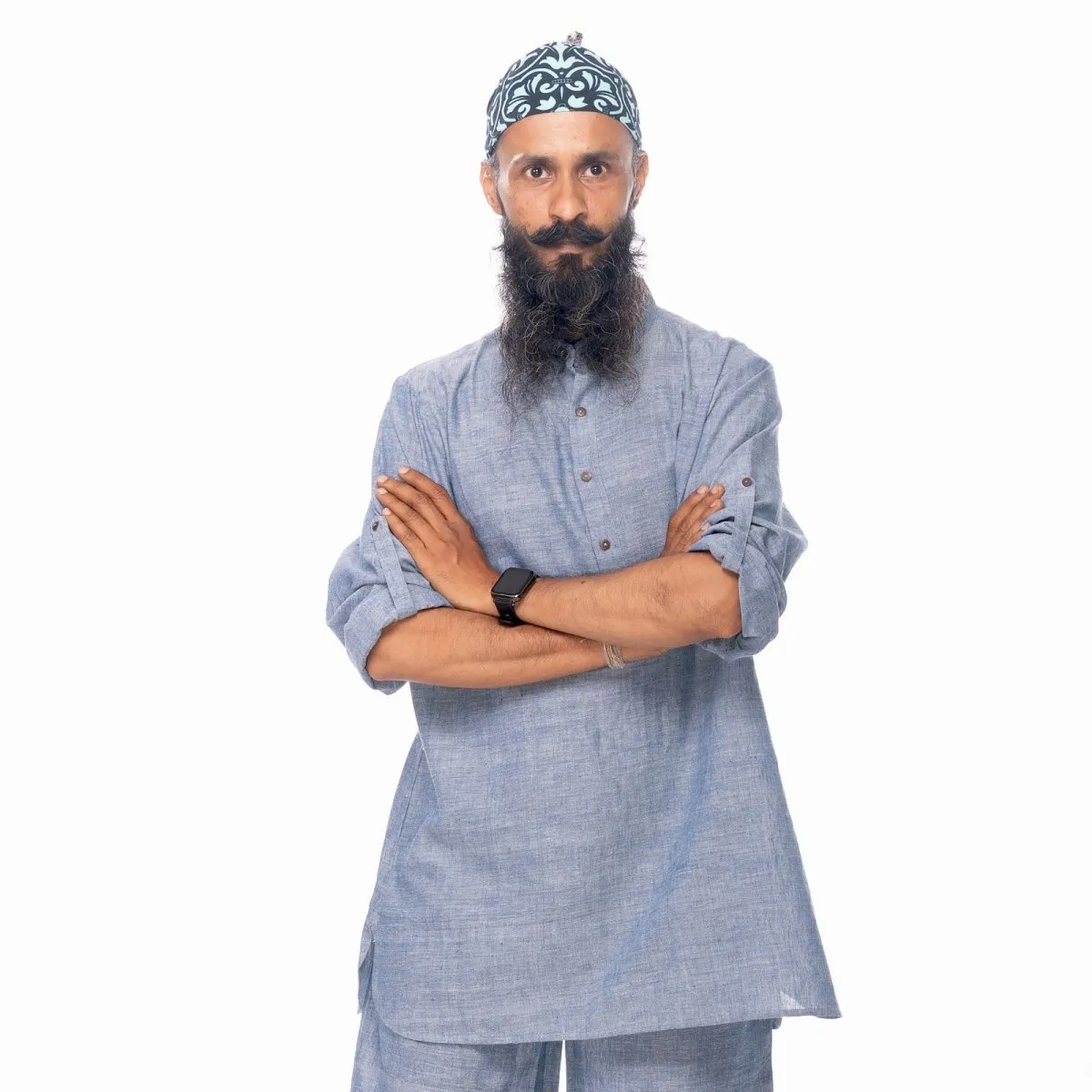 Azure-Blue Handwoven Cotton Overhead Shirt | Cotton Shirt for Men