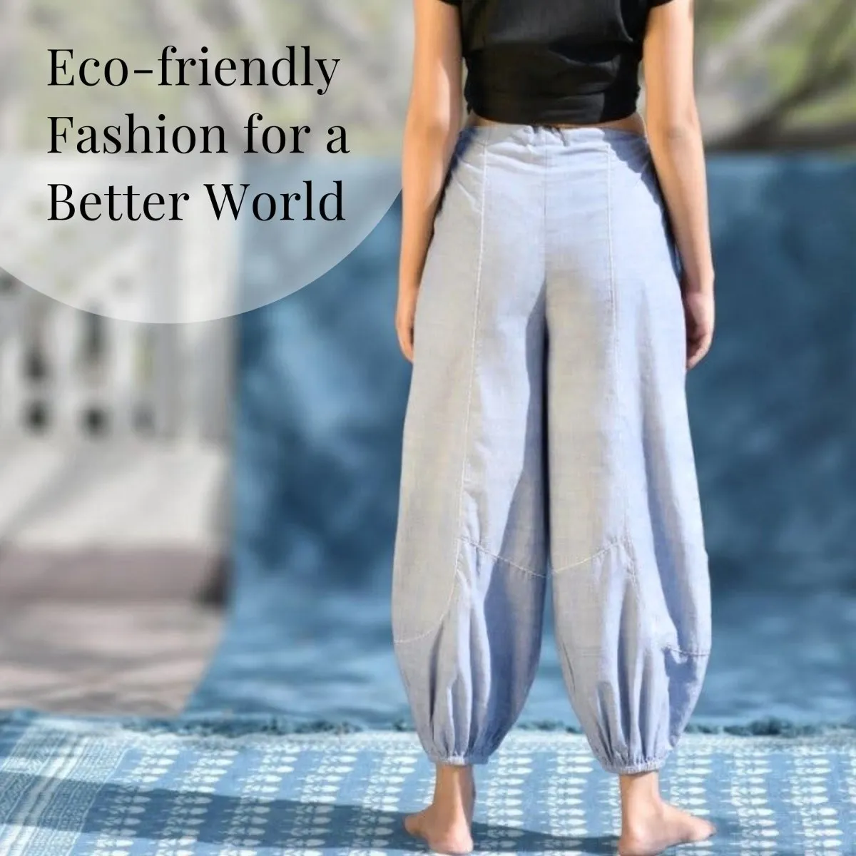 Azure-Blue Harem Pants for Women | 100% Cotton Yoga Harem Pants with Pockets | Loungewear for Women