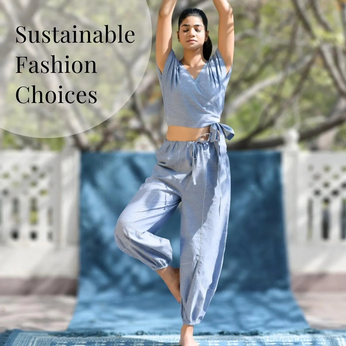 Azure-Blue Harem Pants for Women | 100% Cotton Yoga Harem Pants with Pockets | Loungewear for Women