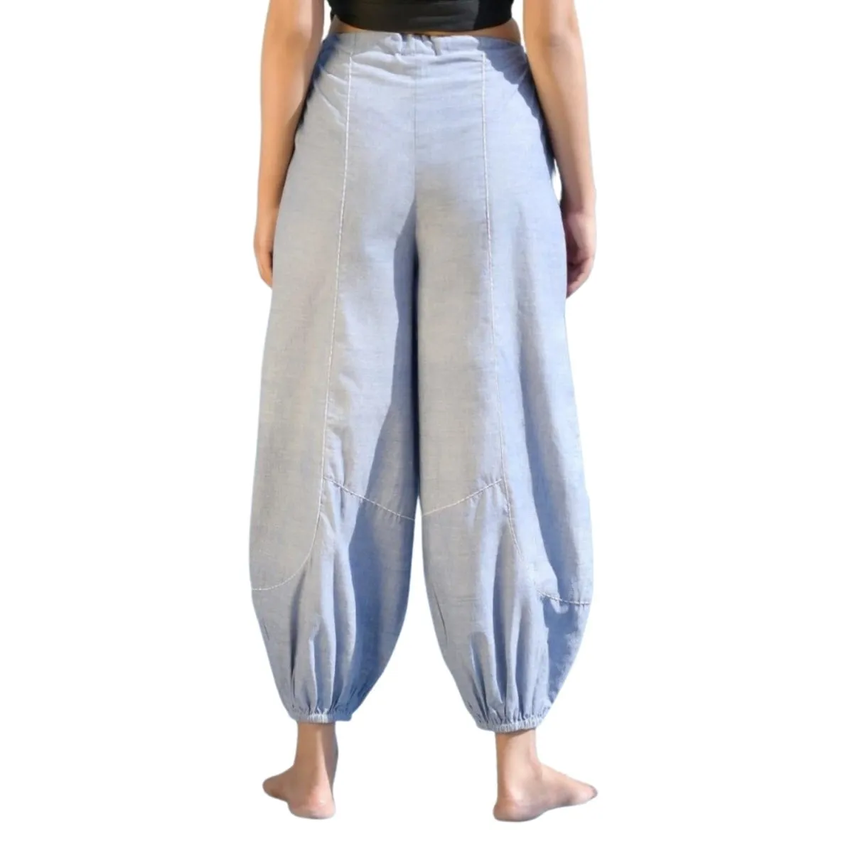 Azure-Blue Harem Pants for Women | 100% Cotton Yoga Harem Pants with Pockets | Loungewear for Women