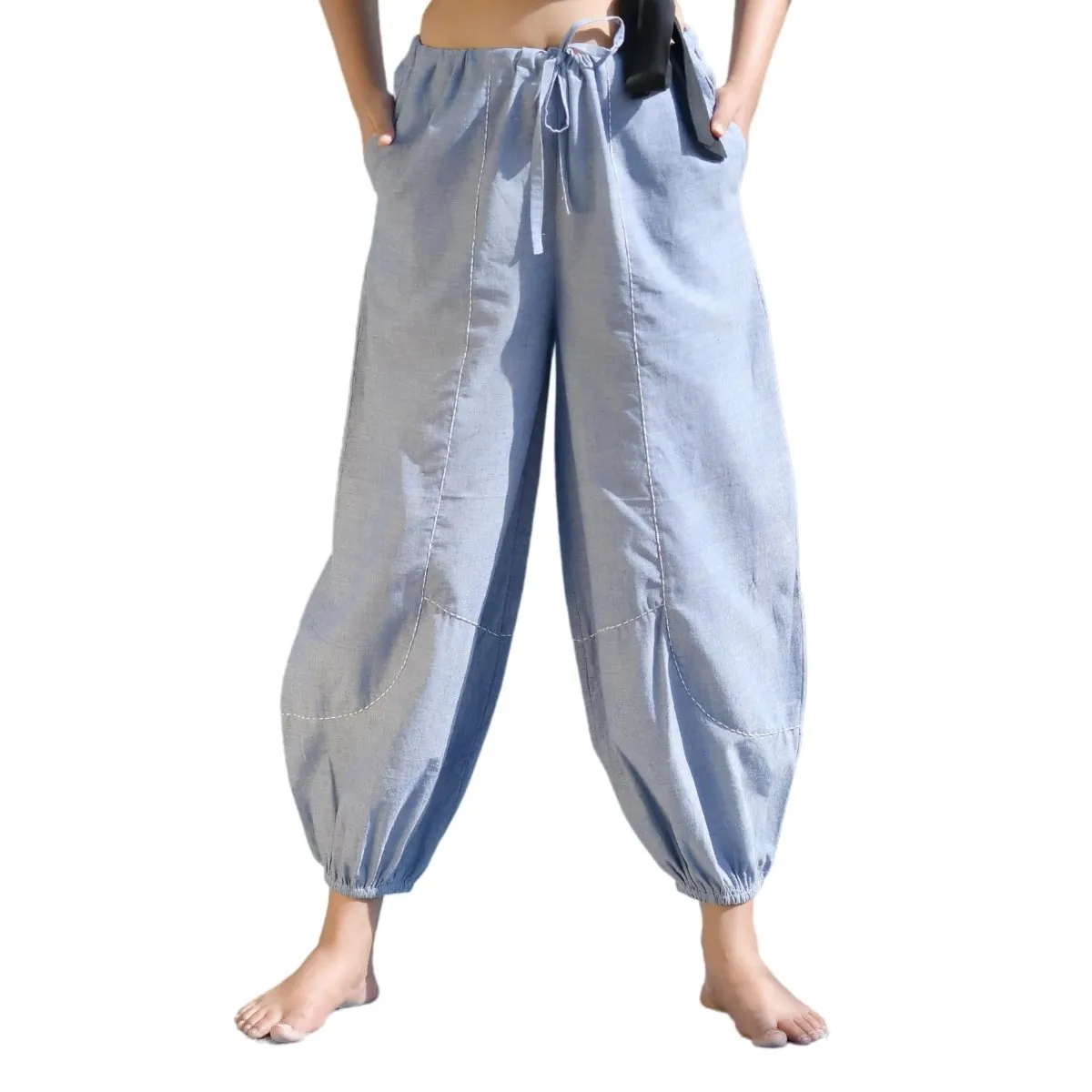 Azure-Blue Harem Pants for Women | 100% Cotton Yoga Harem Pants with Pockets | Loungewear for Women