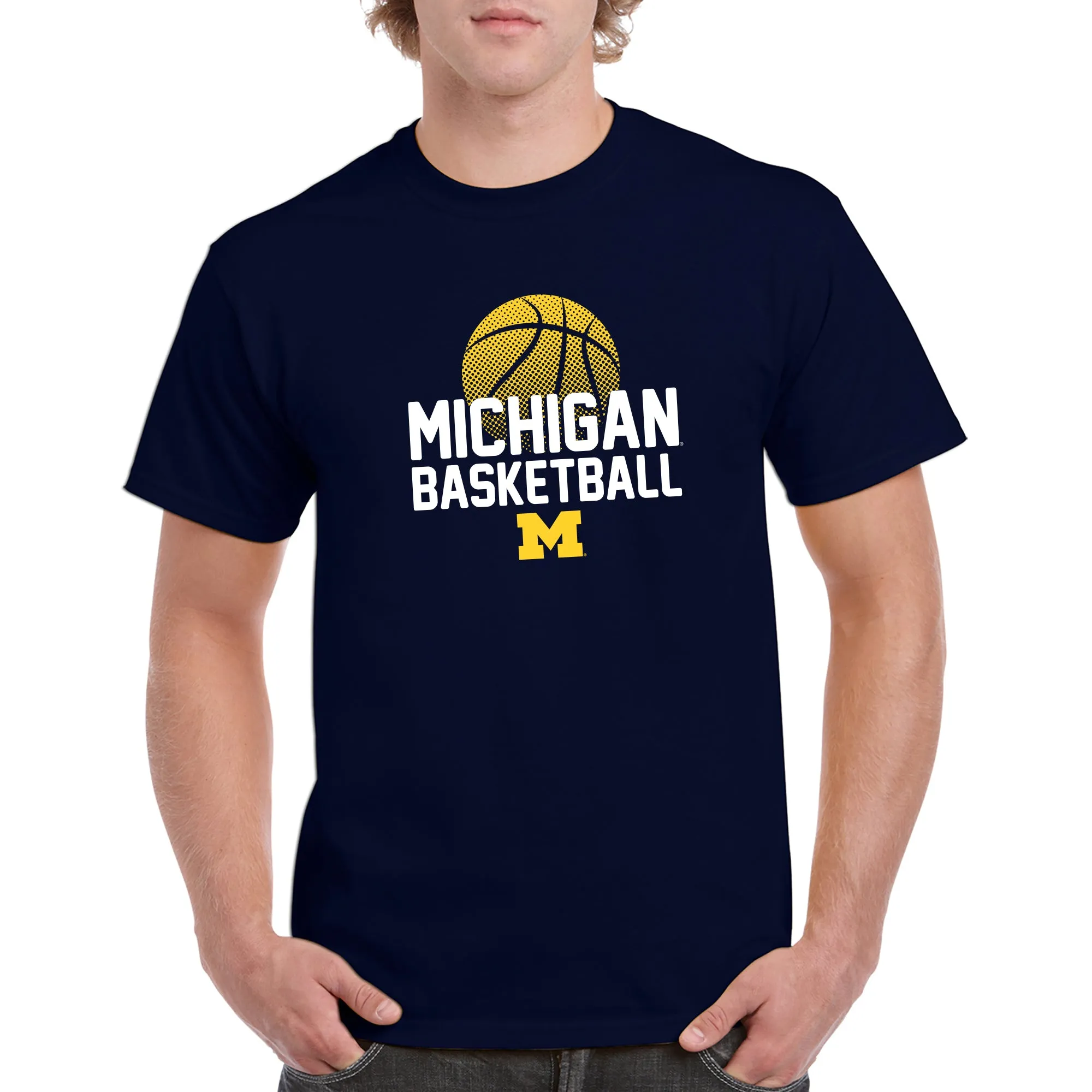 Basketball Flux Michigan Basic Cotton Short Sleeve T Shirt - Navy