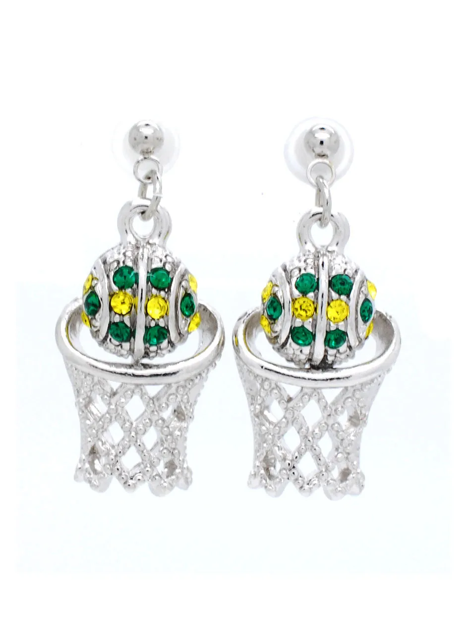 Basketball Hoop Earrings POST - Green/Gold