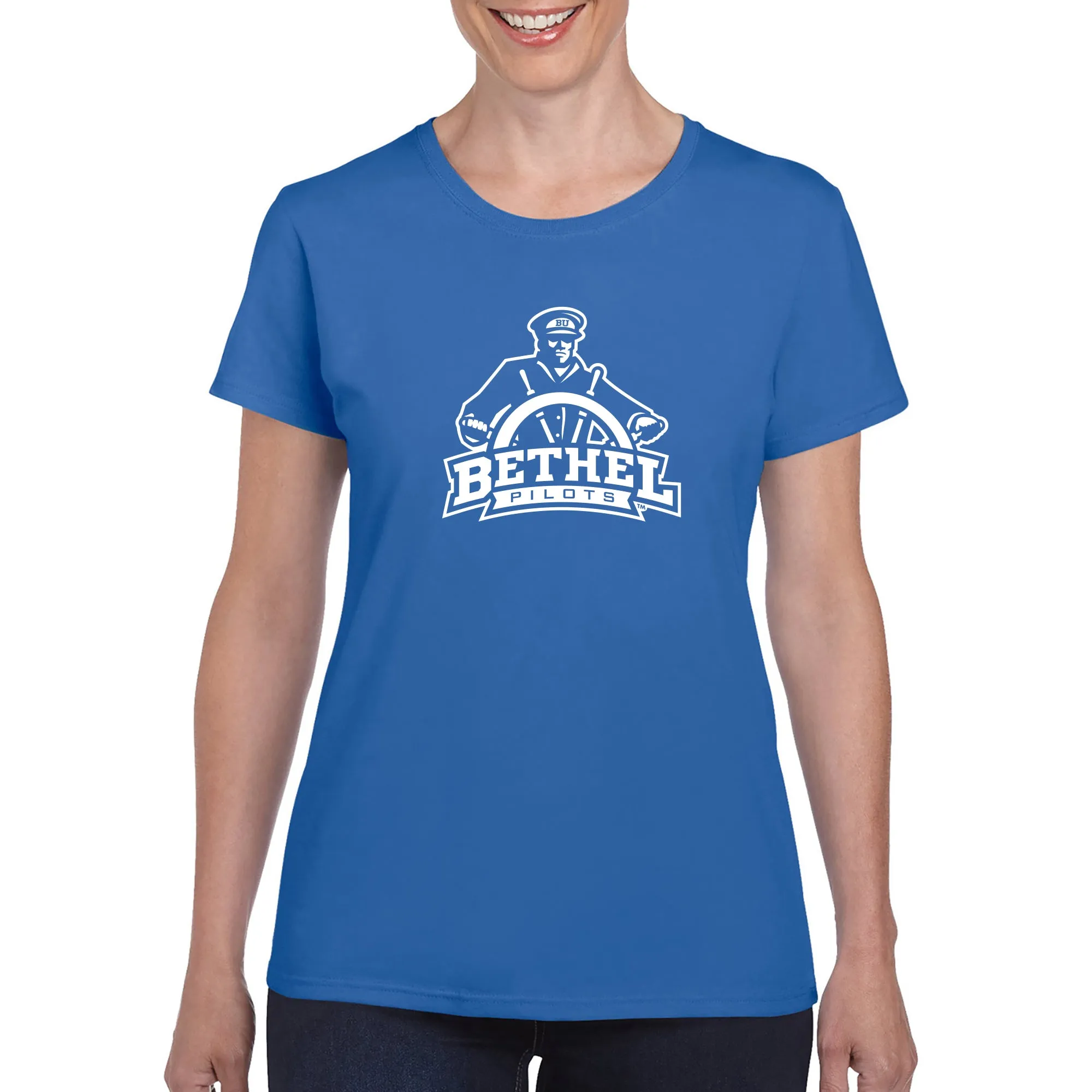 Bethel University Pilots Primary Logo Women's Short Sleeve T Shirt - Royal