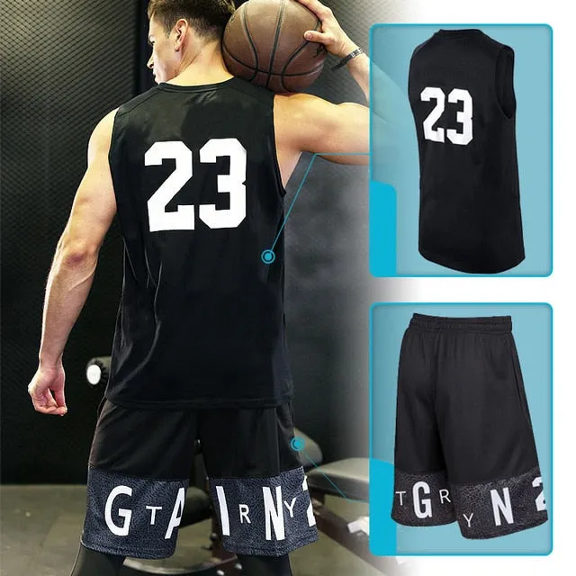 BINTUOSHI 3pcs Men Basketball Jersey Gym Fitness Clothing Sportswear Male Gym Running Sets Training Suit Running Clothes
