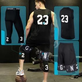 BINTUOSHI 3pcs Men Basketball Jersey Gym Fitness Clothing Sportswear Male Gym Running Sets Training Suit Running Clothes