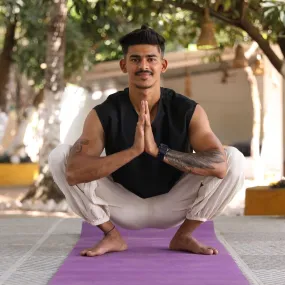 Black Handwoven Cotton Short Top with Natural Yoga Jogger Combo | Athleisure Wear Combo for Men