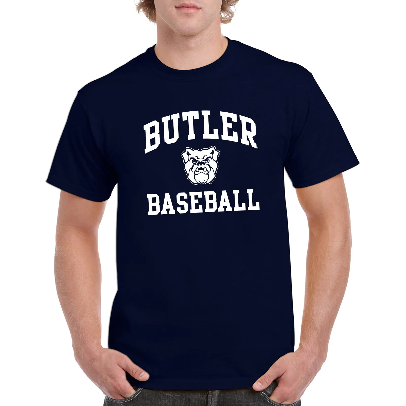 Butler University Bulldogs Arch Logo Baseball Short Sleeve T Shirt - Navy