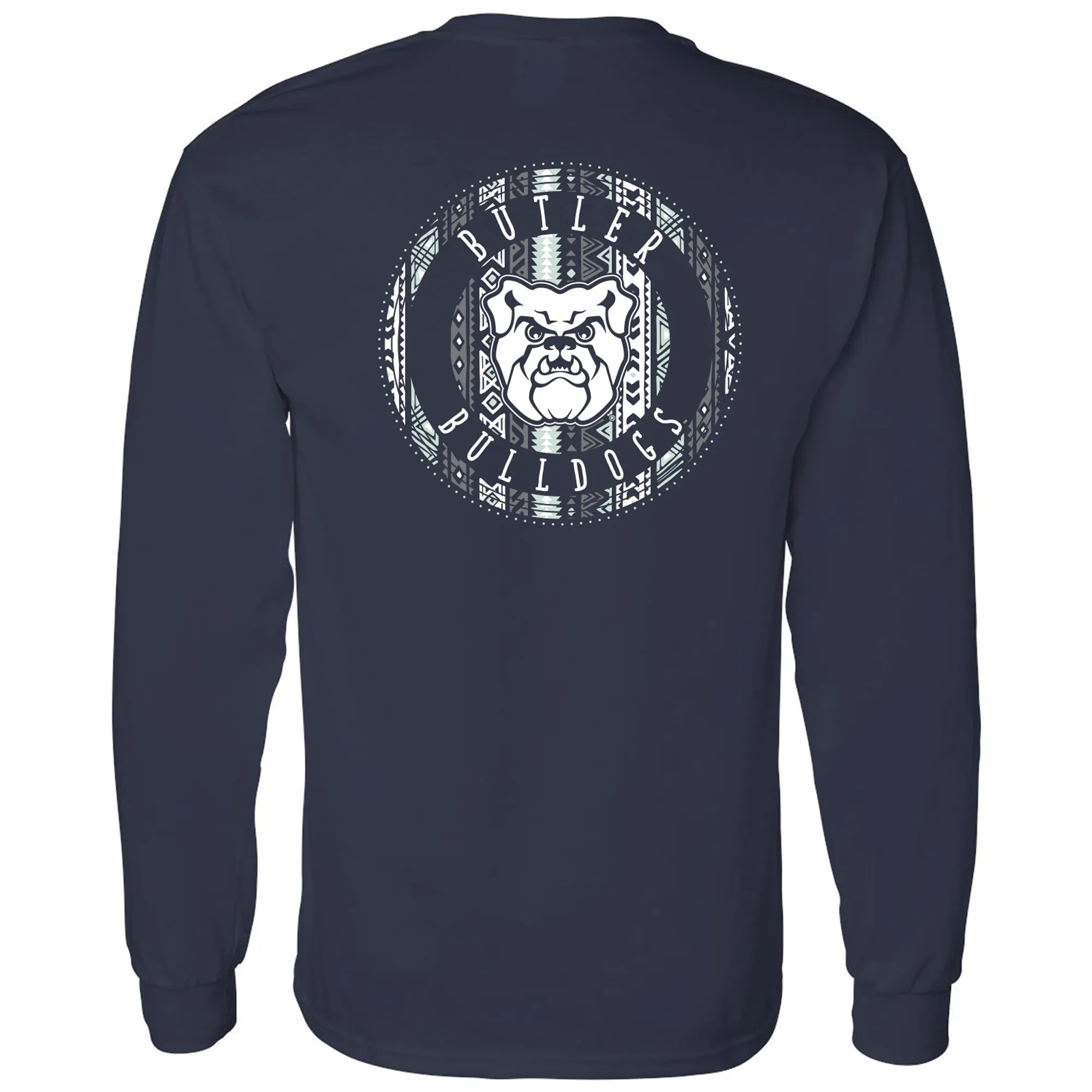 Butler University Bulldogs Aztec Pattern Emblem Long Sleeve T Shirt - Navy
