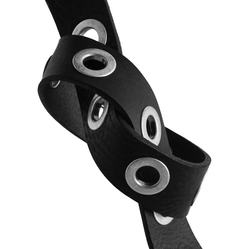 Cool jeans leather belt decorated with large eyelets / 13702 - Silver