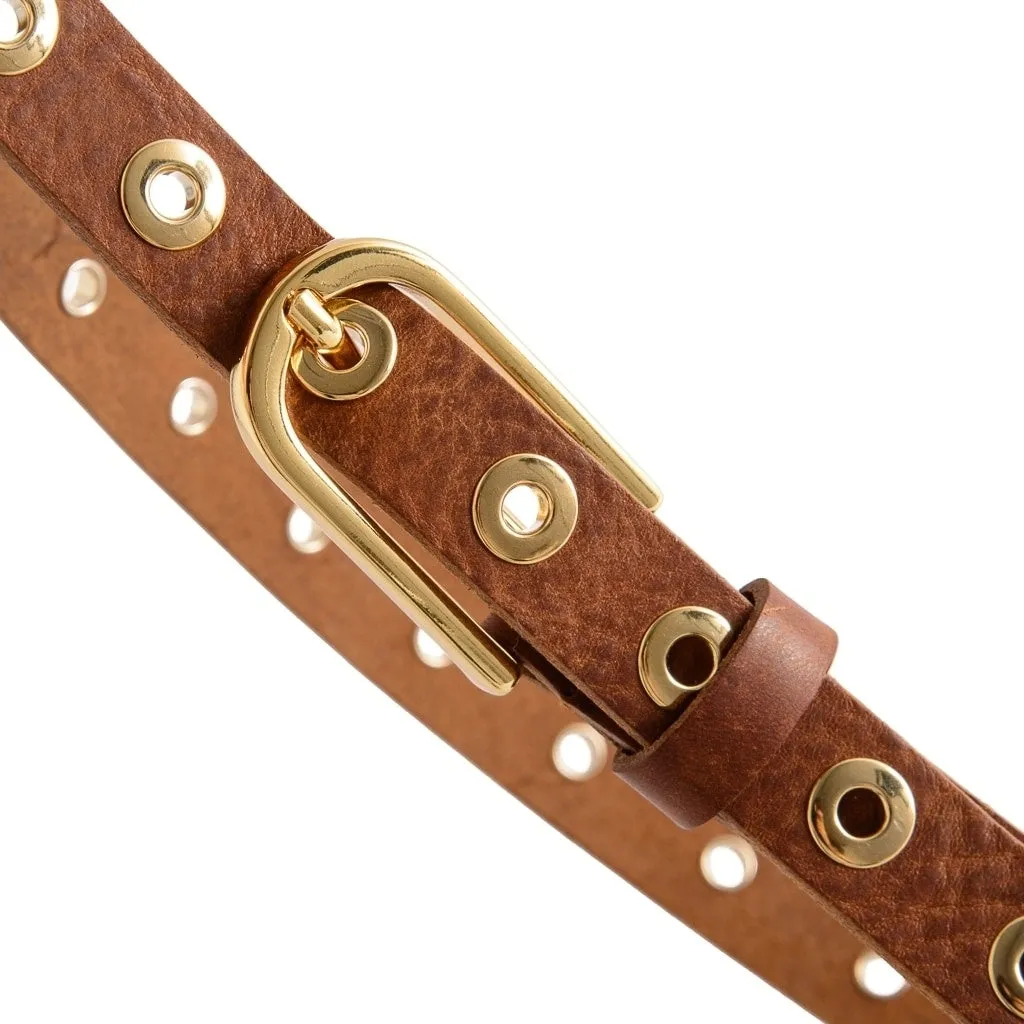 Cool narrow belt with details / 11478 - Brown