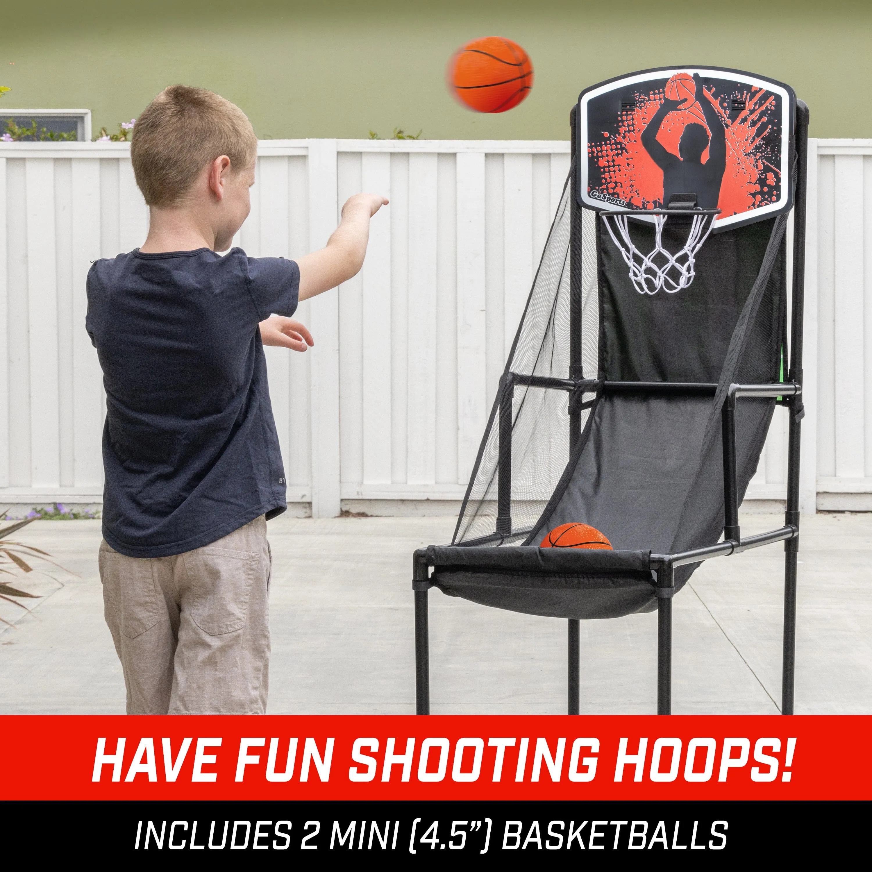 GoSports 2 in 1 Basketball & Football Toss Arcade Game - Indoor & Outdoor Toy Hoop for Kids Ages 3-8