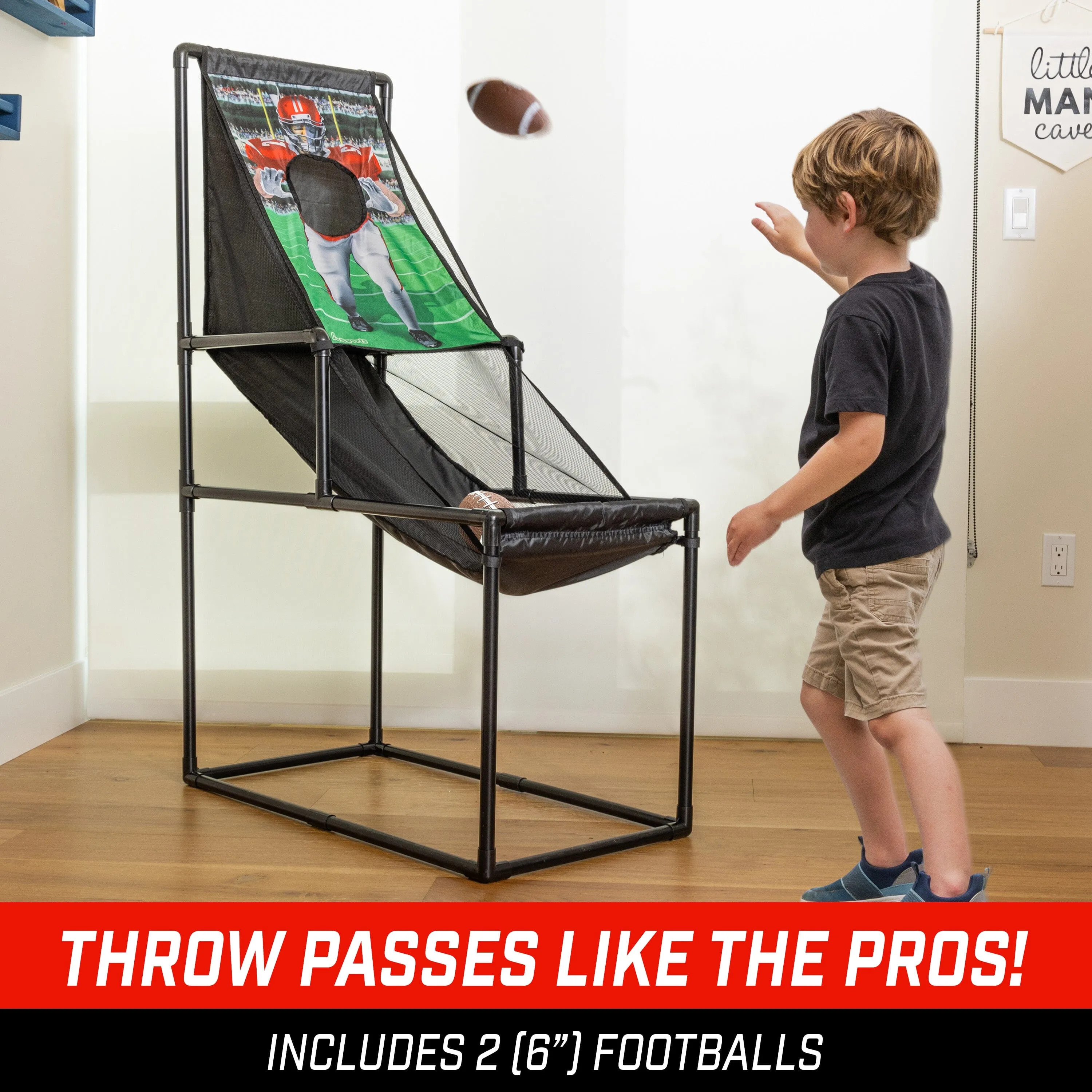 GoSports 2 in 1 Basketball & Football Toss Arcade Game - Indoor & Outdoor Toy Hoop for Kids Ages 3-8