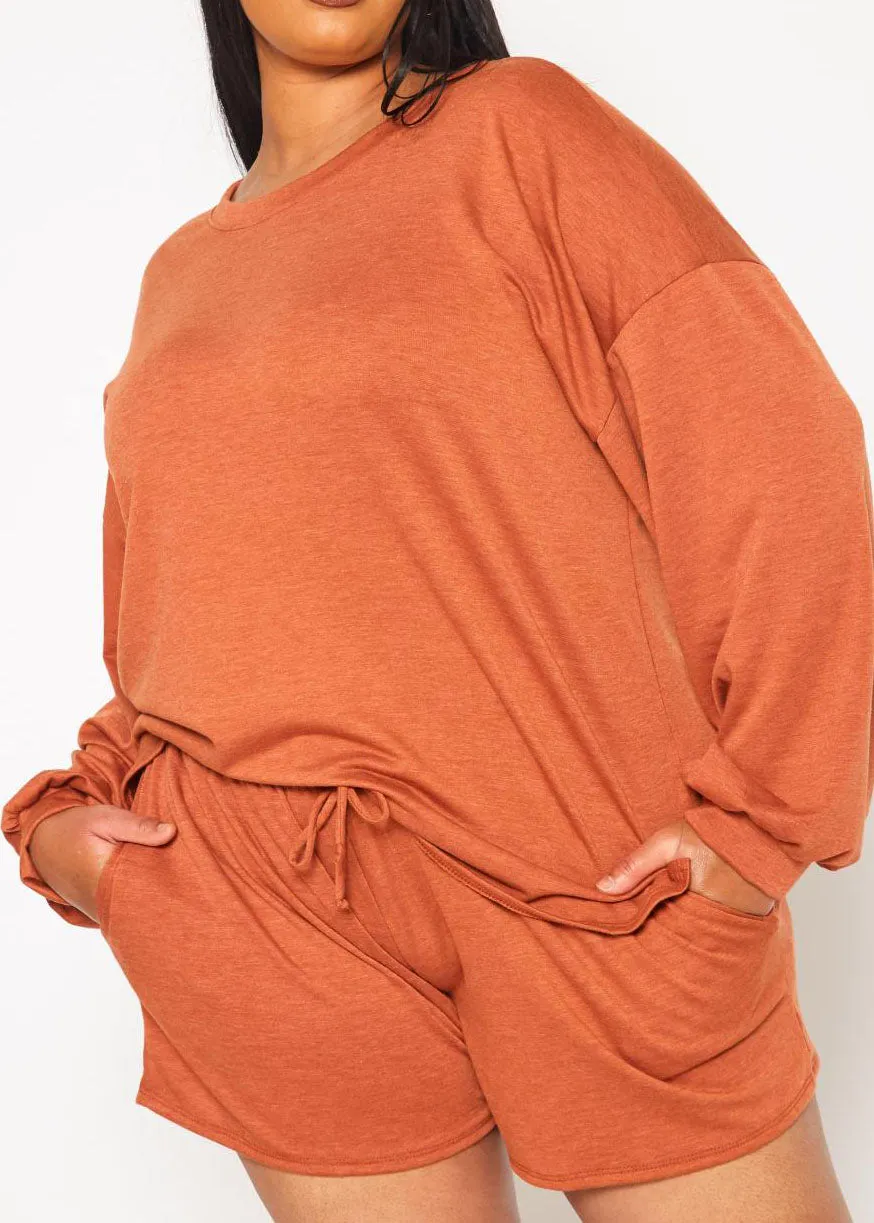 Hi Curvy Plus Size Basic Lounge Two Piece Set