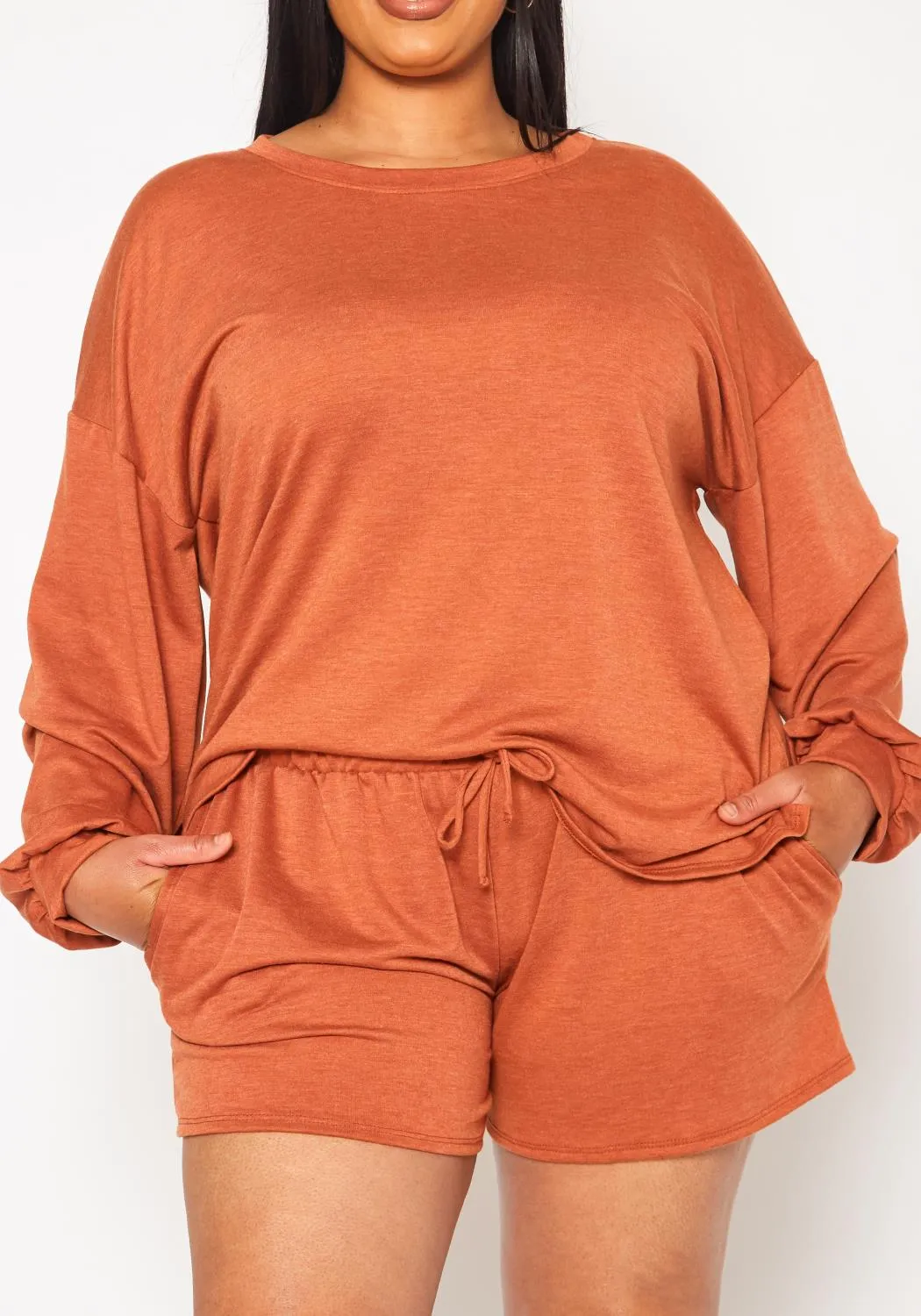 Hi Curvy Plus Size Basic Lounge Two Piece Set