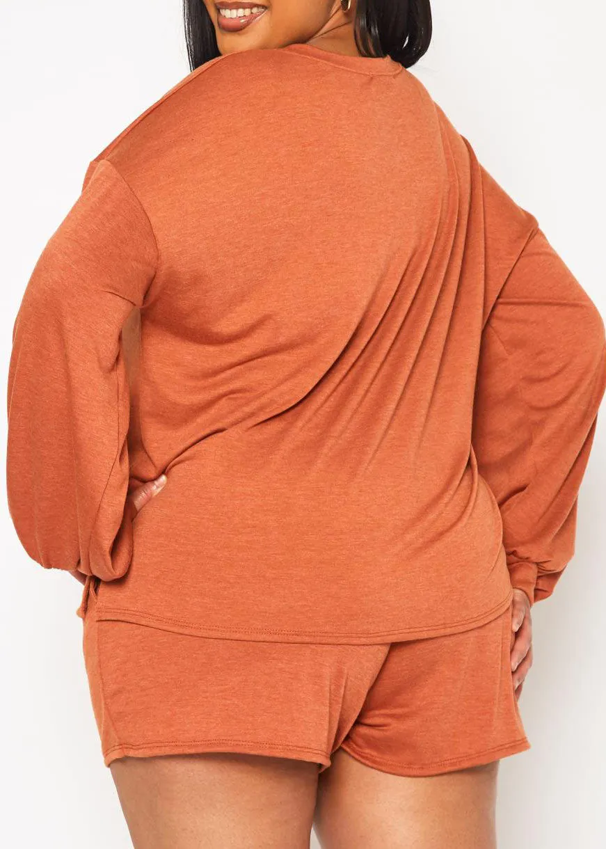 Hi Curvy Plus Size Basic Lounge Two Piece Set