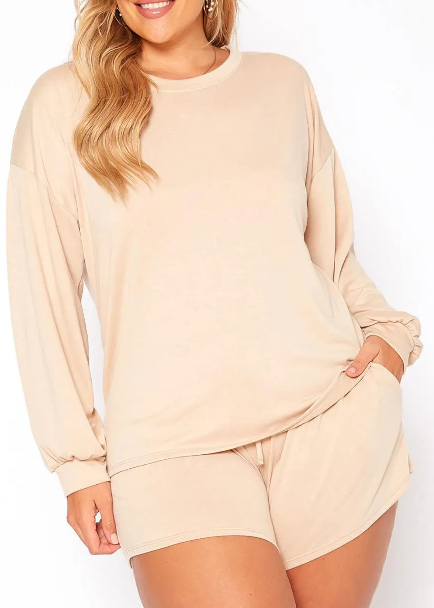 Hi Curvy Plus Size Basic Lounge Two Piece Set