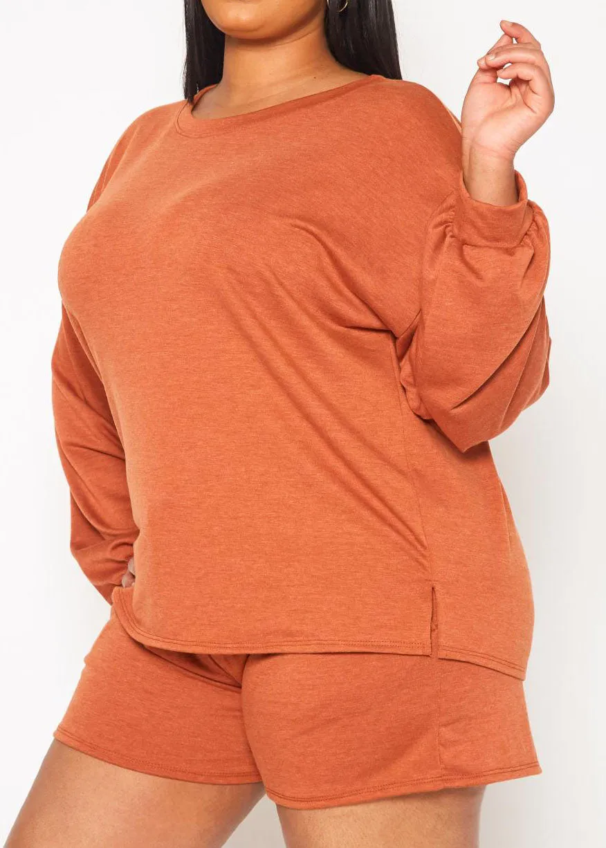 Hi Curvy Plus Size Basic Lounge Two Piece Set