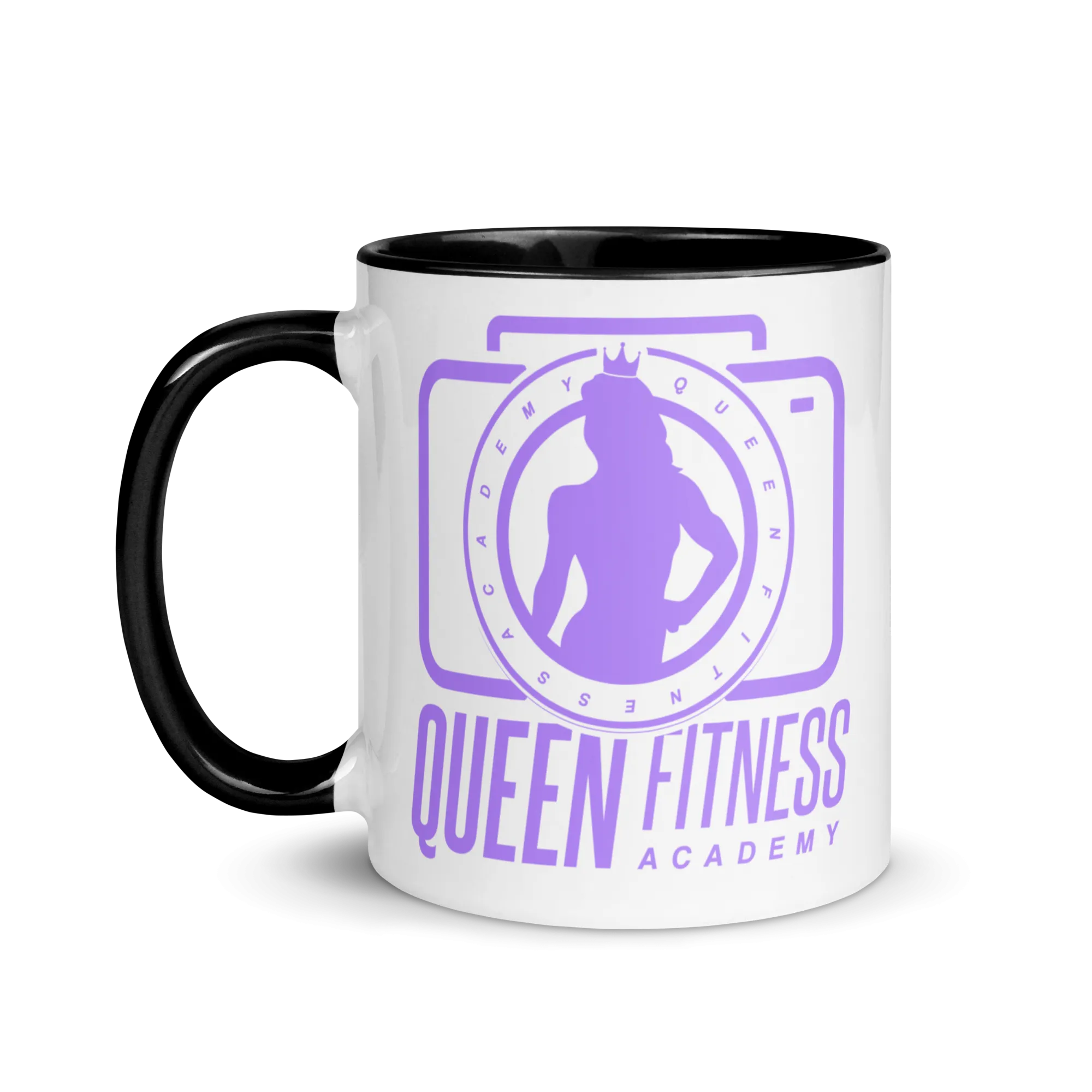 Queen Fitness Academy Ceramic Mug Black Color Inside and Pale Purple Logo