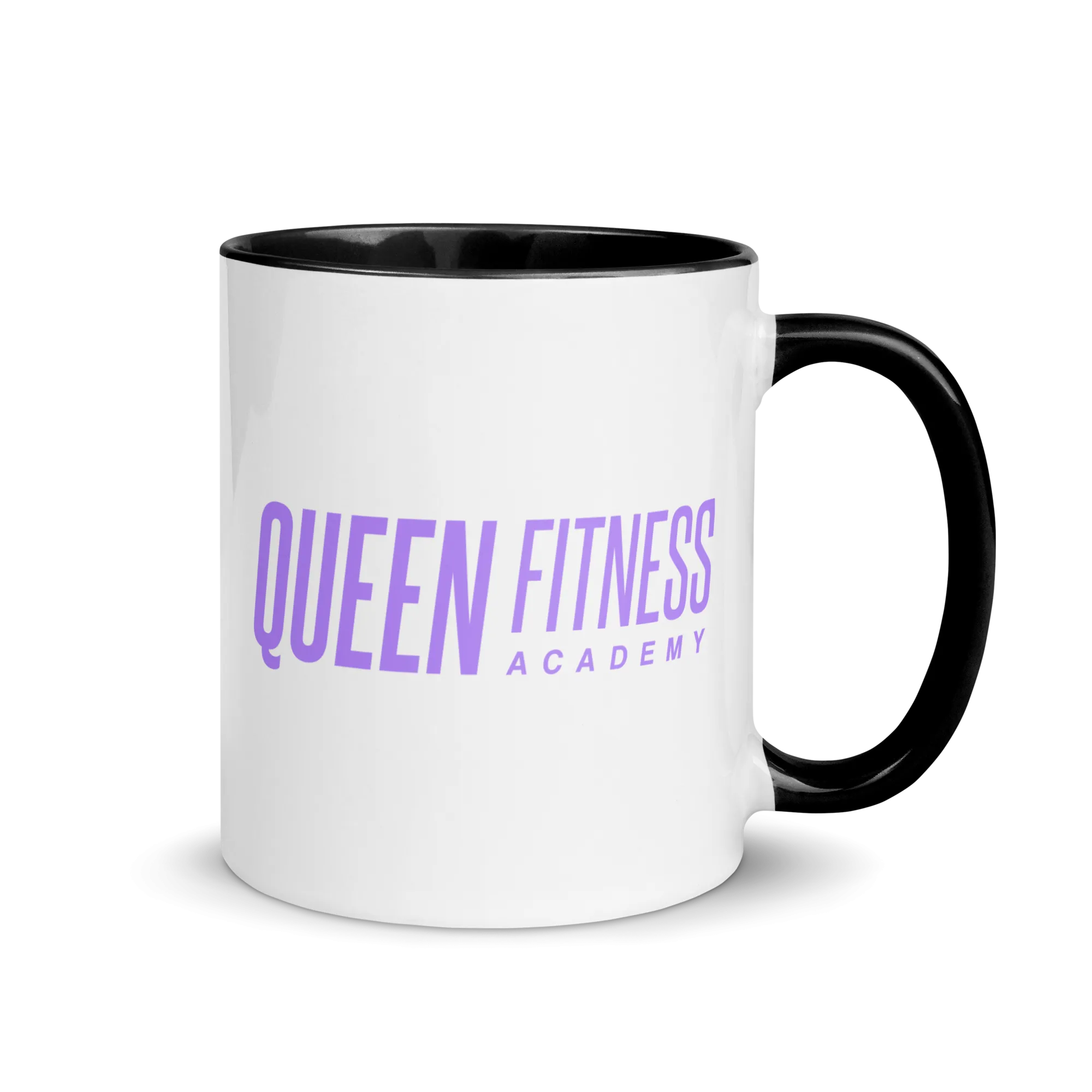 Queen Fitness Academy Ceramic Mug Black Color Inside and Pale Purple Logo