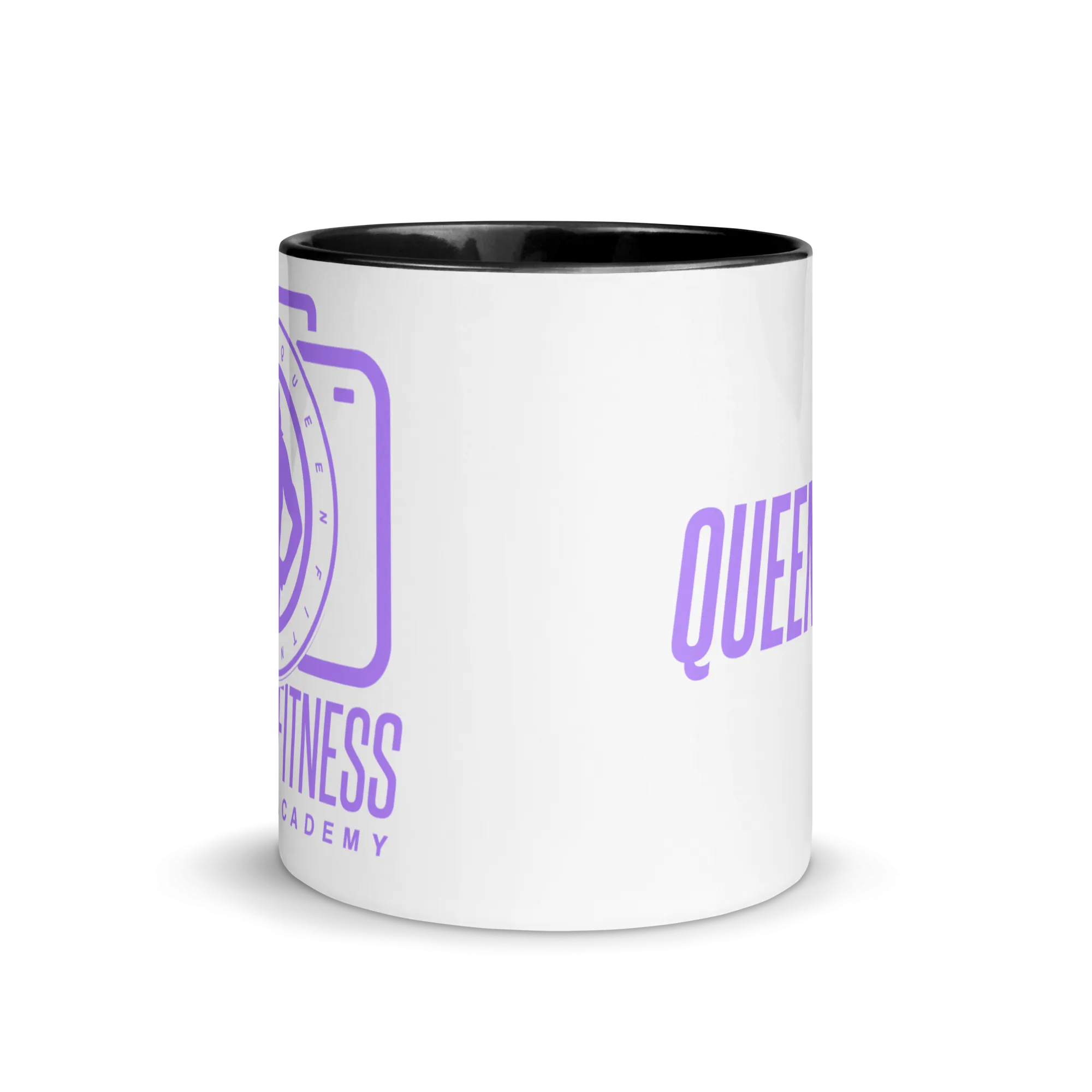 Queen Fitness Academy Ceramic Mug Black Color Inside and Pale Purple Logo