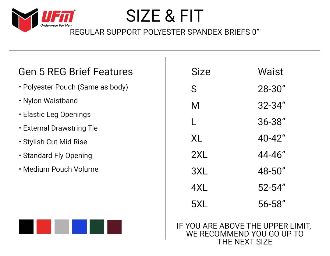 REG Support 0 inch Briefs Polyester Black, Gray Red, Royal Blue  NEW Wine & Pine
