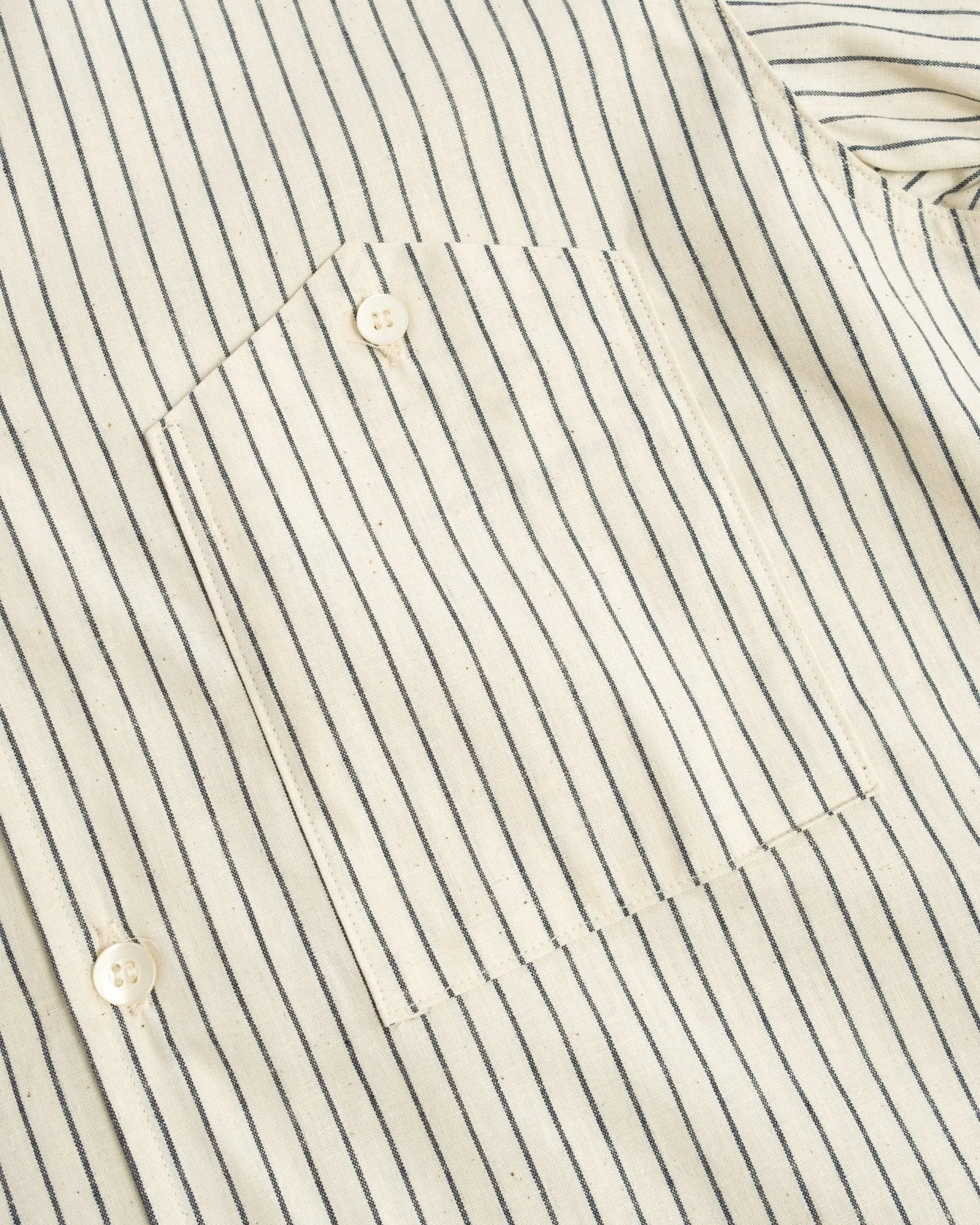 S/S Open Collar Shirt Ecru Stripe