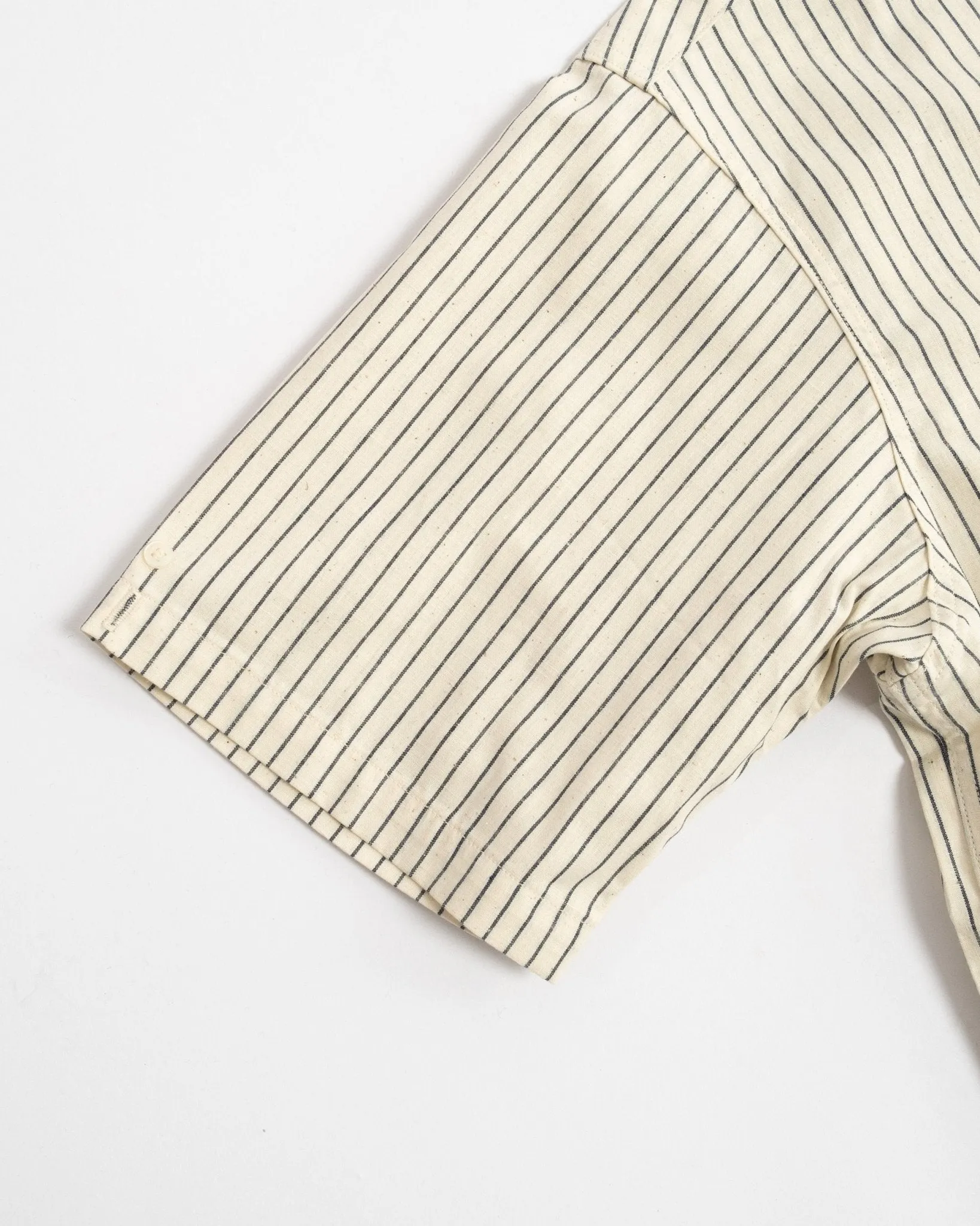 S/S Open Collar Shirt Ecru Stripe
