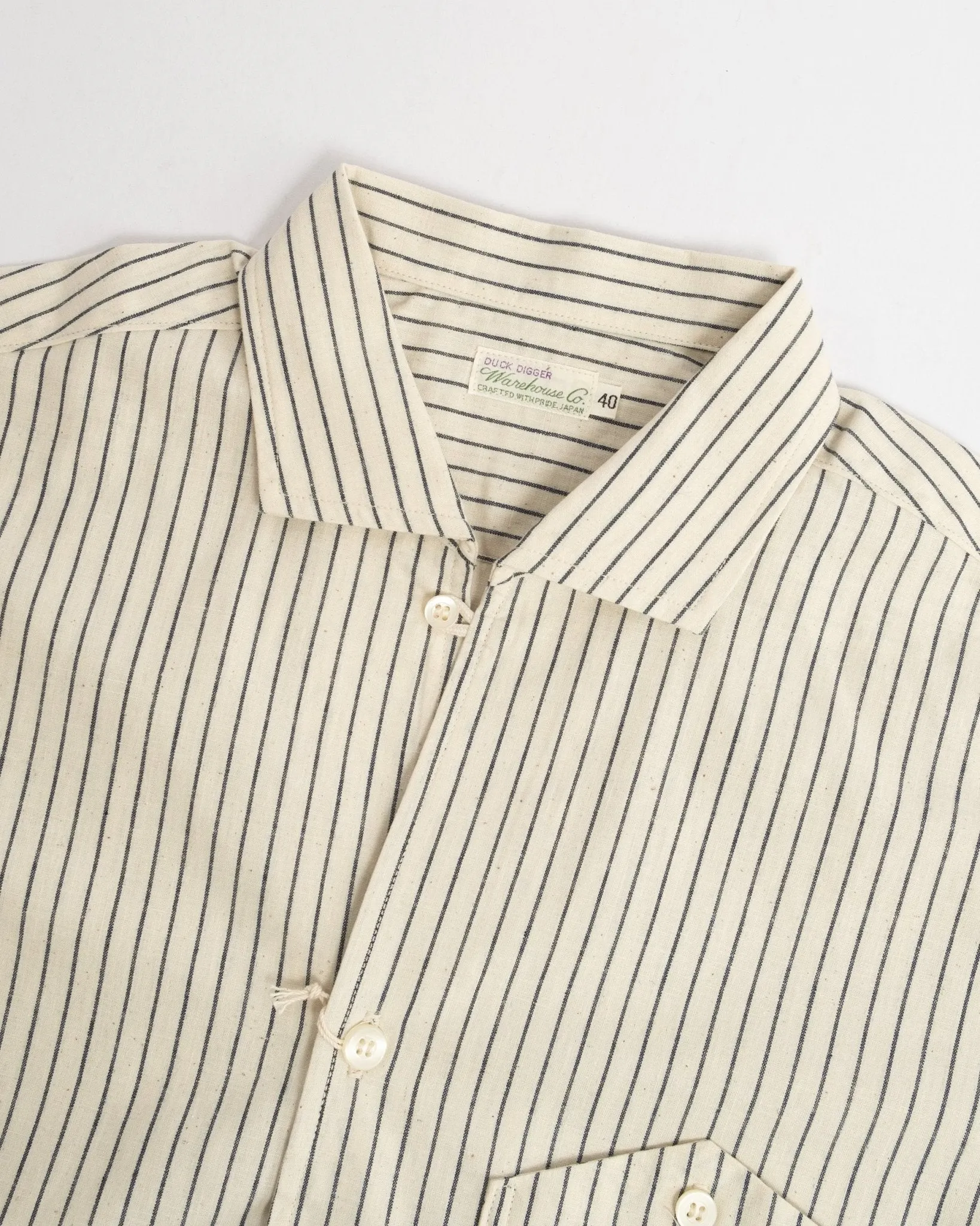 S/S Open Collar Shirt Ecru Stripe