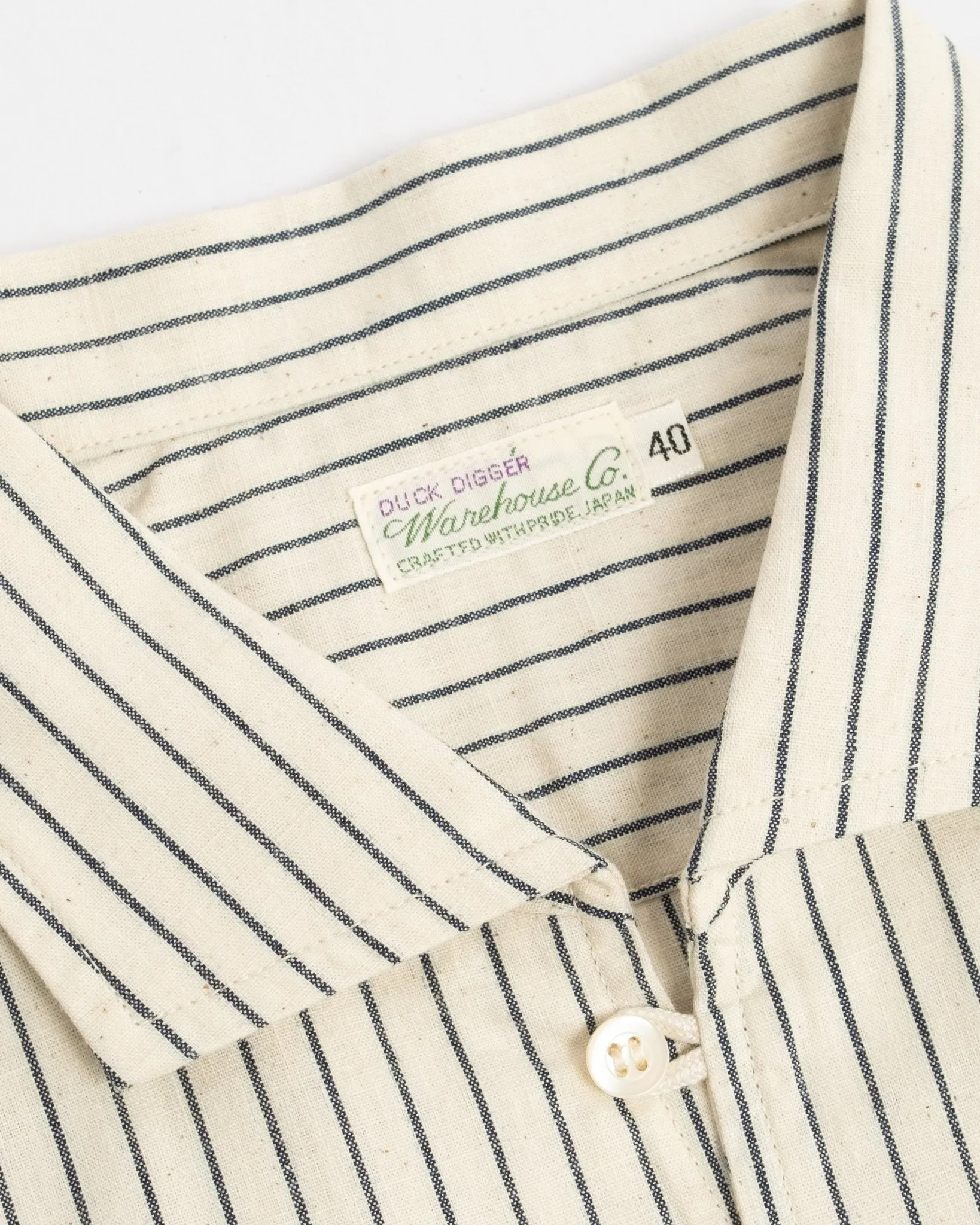 S/S Open Collar Shirt Ecru Stripe