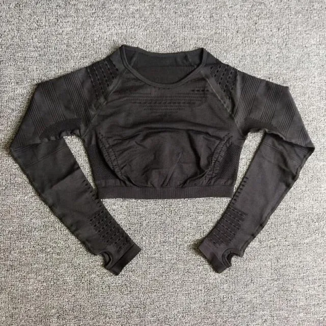 Women Seamless Yoga Sets High Waist Gym Mesh Leggings Shirts Suit Long Sleeve Fitness Workout Sports Running Thin Yoga Sets