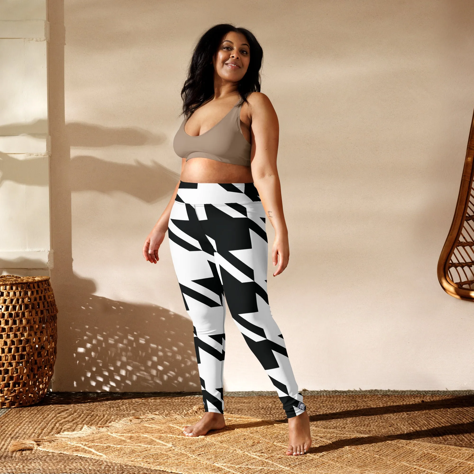 Womens High Waist Houndstooth Yoga Pants Leggings 001