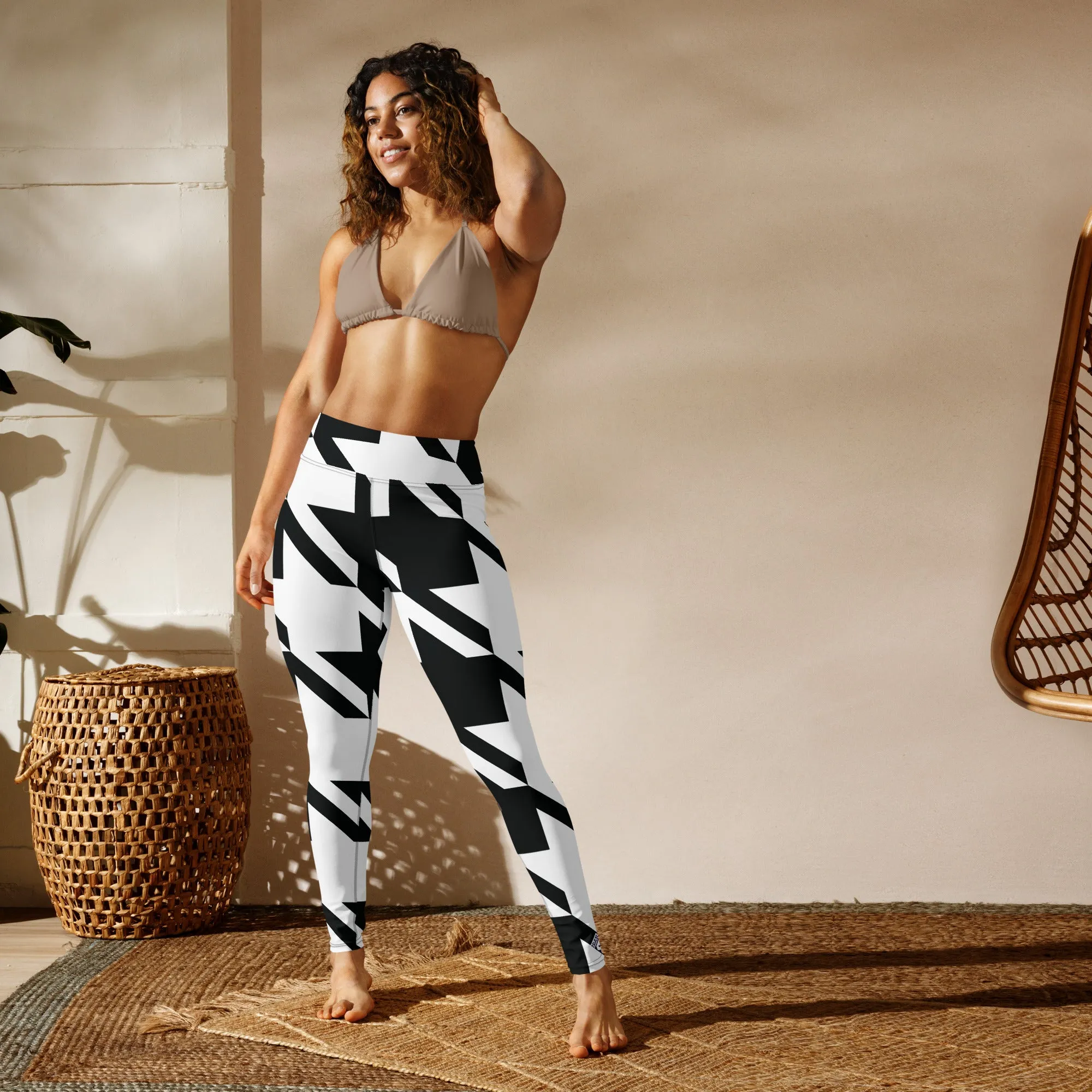 Womens High Waist Houndstooth Yoga Pants Leggings 001