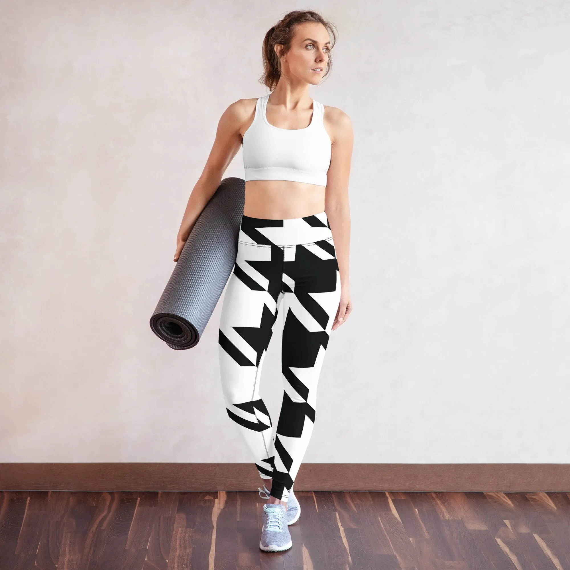 Womens High Waist Houndstooth Yoga Pants Leggings 001